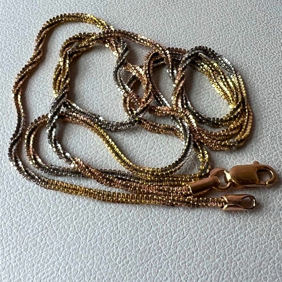 VINTAGE RUSSIAN 14K TRICOLOR GOLD TWISTED SNAKE CHAIN UNIQUE RARE FIND STAMPED